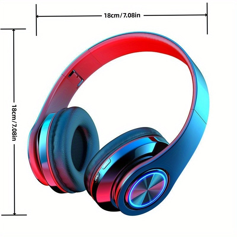 Wireless Headphones, 2025 NEW Headset Subwoofer 5.3 Mobile Computer Game Music Sports Over Ear Earphones, Headphones Wtih LED Light, Portable Folding Headphone Active Noise Canceling Headphones, Wireless Headphones with Deep