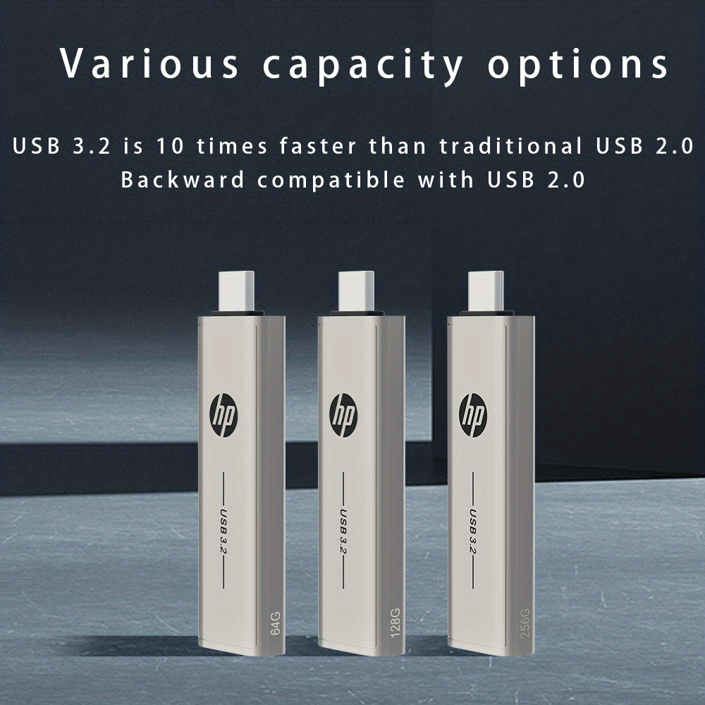 HP USB Type C Flash Drive Available in 64GB, 128GB, And 256GB - Fast Performance And Dual Interface for OTG Compatible Devices.