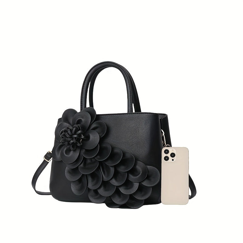 Elegant Floral Designer Handbag For Women, Vintage Style, PU Leather Shoulder & Crossbody Bag, Elegant Satchel Bag