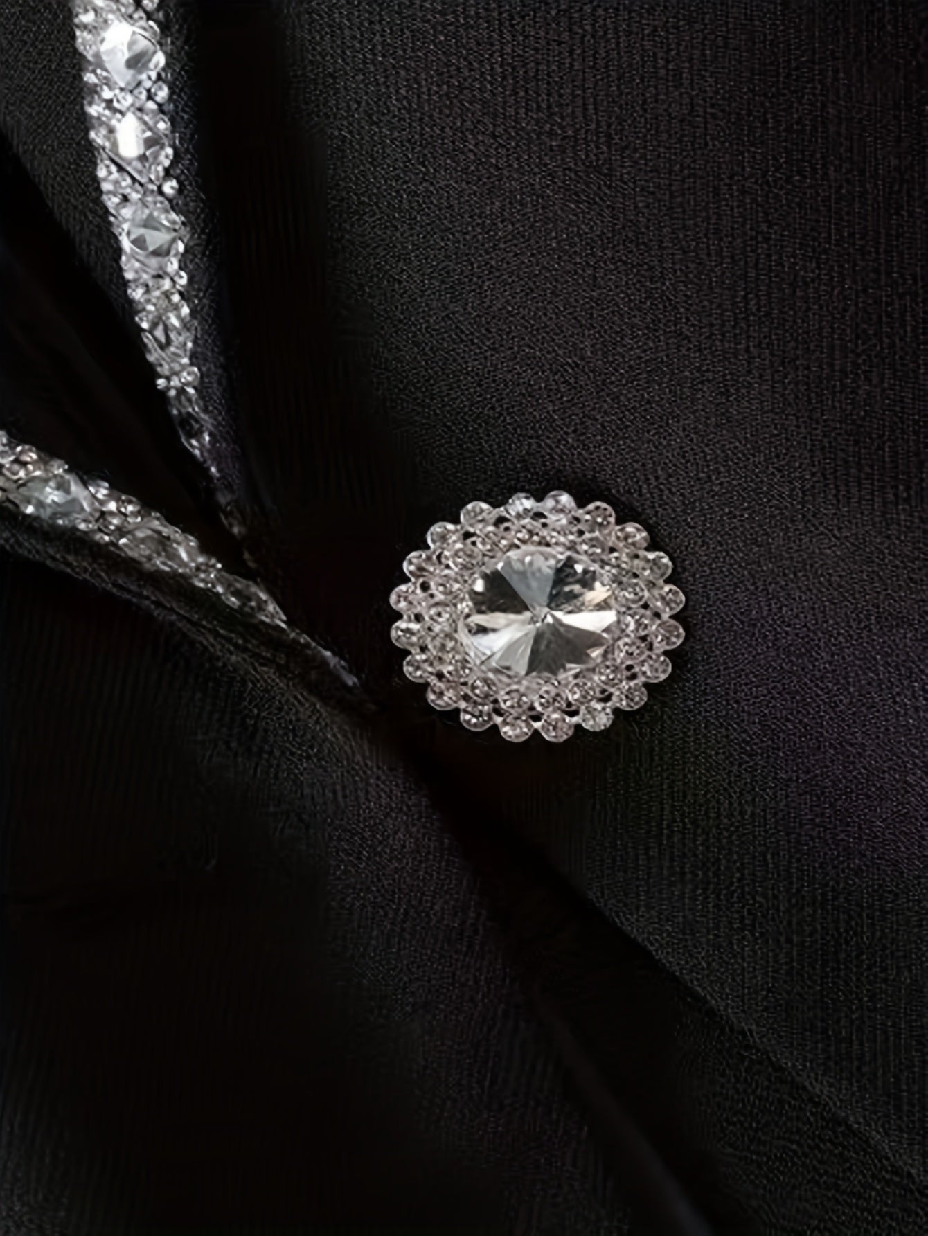 Women'S Elegant Chiffon Blazer with Rhinestone Embellishments, Spring/Summer Three Quarter Sleeve, Polyester 100%, Solid Color, X-Contour, Single Button Placket, Lightweight Knit Fabric, 120g/m² - Fashionable Casual Suit Jac
