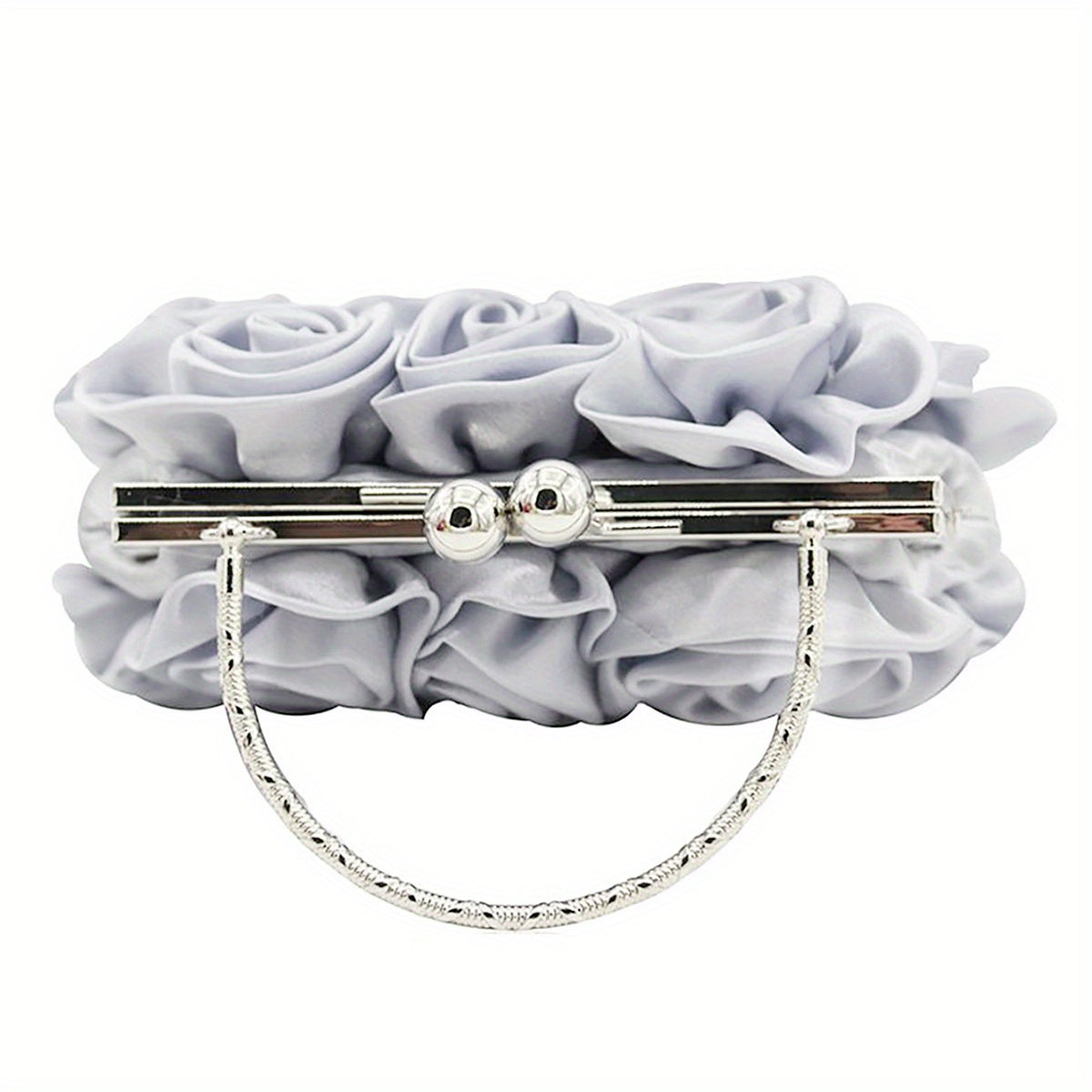 Elegant Floral Fabric Clutch with Kiss Lock Closure, Polyester Lined Evening Handbag for Women - Perfect for Weddings, Parties & Formal Events, Wedding Purse | Floral Embellished Purse | Soft Pink Roses Design