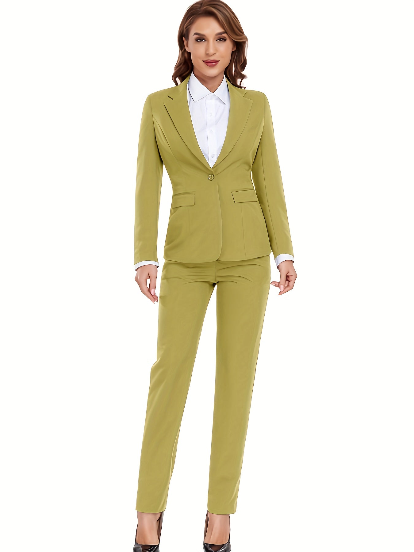 Pyiuhs Women's Casual Slim Fit Business 2pcs Blazer Set Long Sleeve Button Blazer Skinny High Waist Pants Outfits