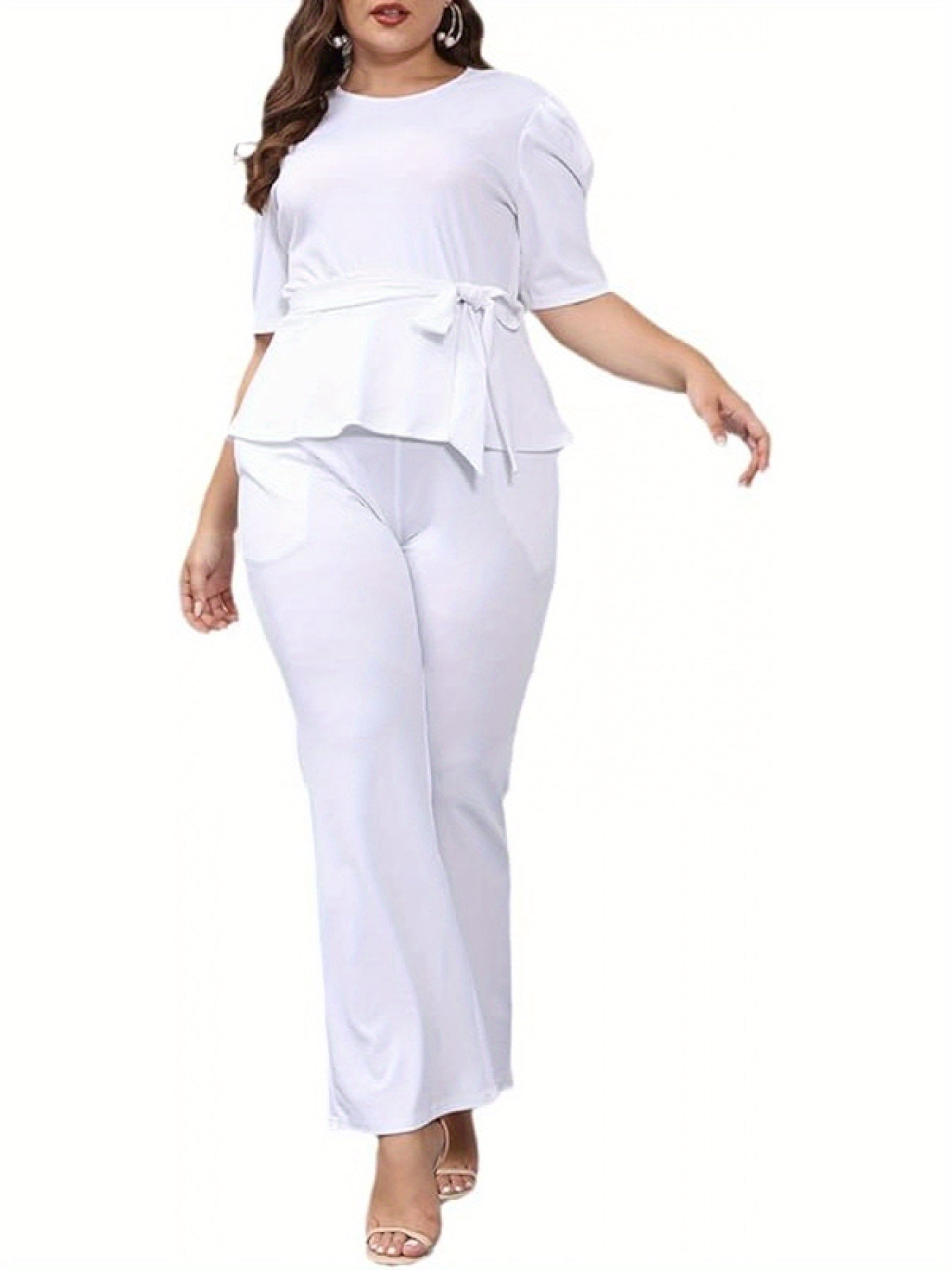 Plus Size 2pcs Outfits for Women Blazer Top Long Sleeve Long Pants Sets Formal Evening Ruffles Slim Fit Blazer Top And Long Pants Set Casual Elegant Business Suit with Belt