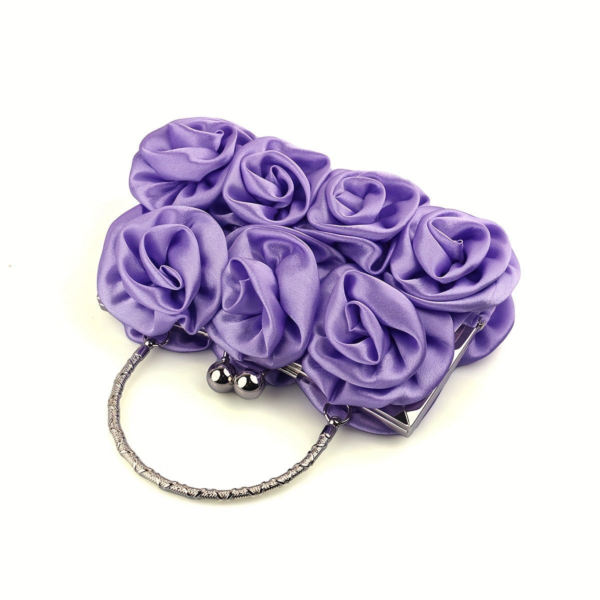 Elegant Floral Fabric Clutch with Kiss Lock Closure, Polyester Lined Evening Handbag for Women - Perfect for Weddings, Parties & Formal Events, Wedding Purse | Floral Embellished Purse | Soft Pink Roses Design