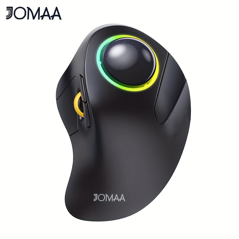 JOMAA EliteTrack - Ergonomic Wireless Rechargeable Trackball Mouse with RGB Lighting, 3-Device Connection, Index Control, and Long-Lasting Battery Life for Comfortable Computer and Laptop Navigation