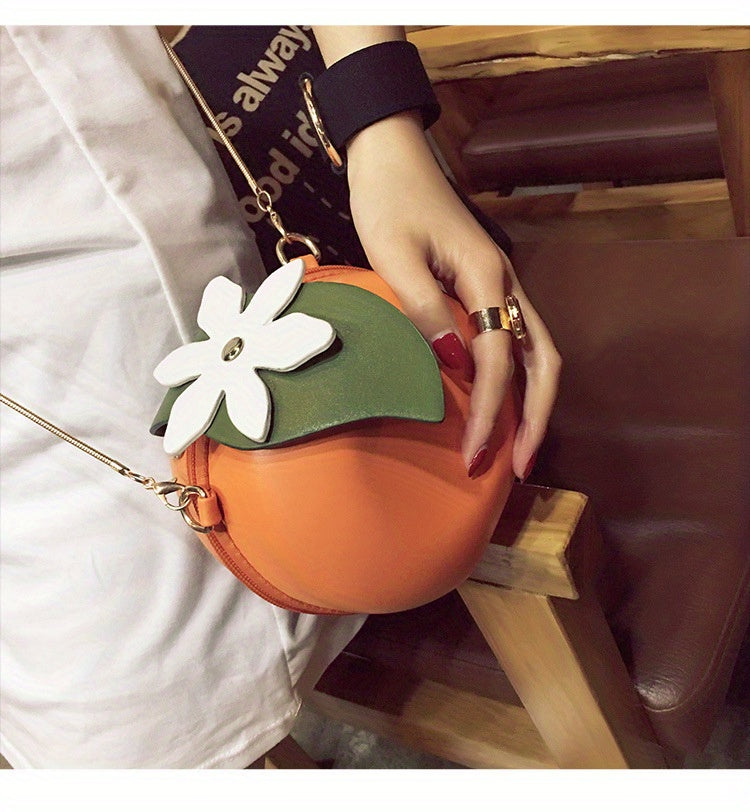 Adorable Orange Fruit Shape Crossbody Bag - Quirky PU Leather Chain Shoulder Bag with Adjustable Strap, Small Purse and Handbag for Women, Perfect for Casual Daily Use, Travel, and Outdoor Activities