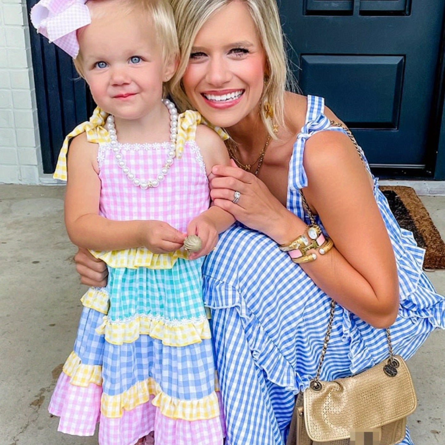 Toddler Girl Summer Dress Plaid Print Tie-up Sleeveless Tiered Ruffled A-Line Dress