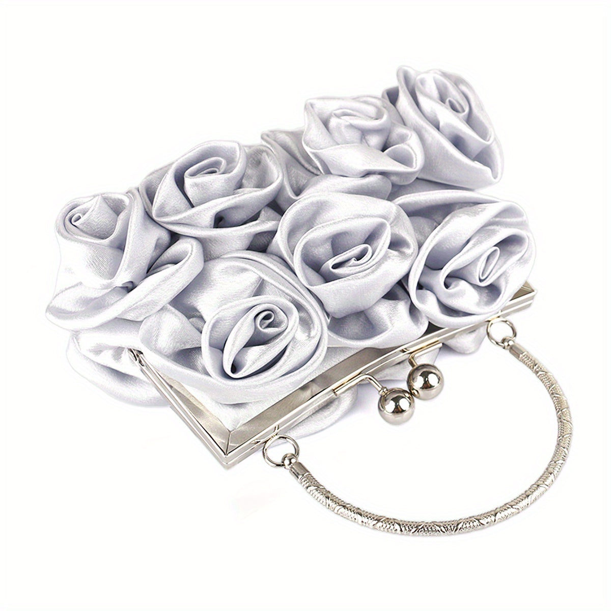 Elegant Floral Fabric Clutch with Kiss Lock Closure, Polyester Lined Evening Handbag for Women - Perfect for Weddings, Parties & Formal Events, Wedding Purse | Floral Embellished Purse | Soft Pink Roses Design