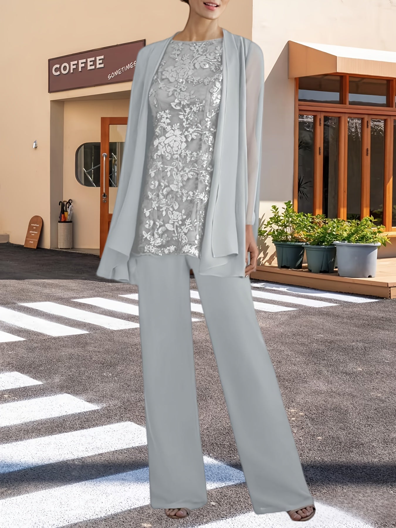 Women'S 3pcs Lace Pants Suits Mother Of Bride Dressy Elegant Sets Wedding Formal Outfit