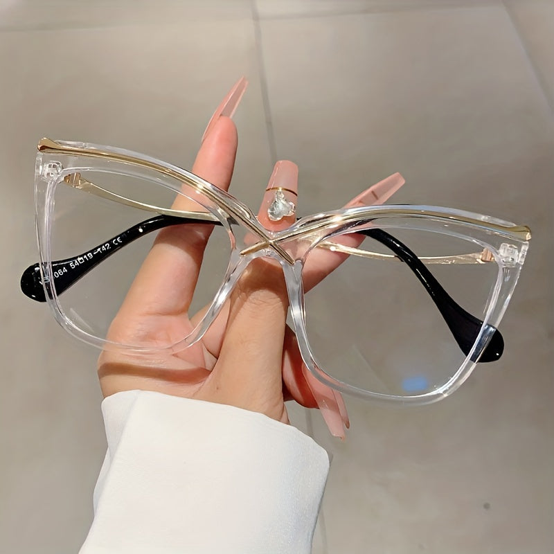 Fashionable Large Cat Eye Clear Lens Glasses for Women - Perfect for Computer Use and Decorative Purposes