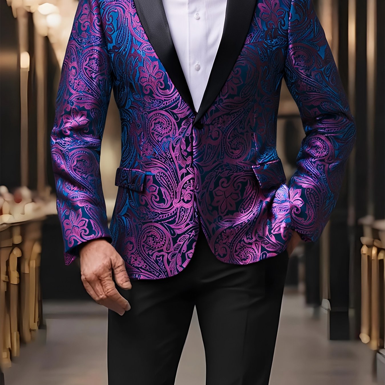 LINEZISEID Men'S Premium Suit Jackets & Blazers Floral Design Single-Breasted Tuxedo Regular Fit Casual Wedding Blazer (Includes Bow Tie, Color Random)