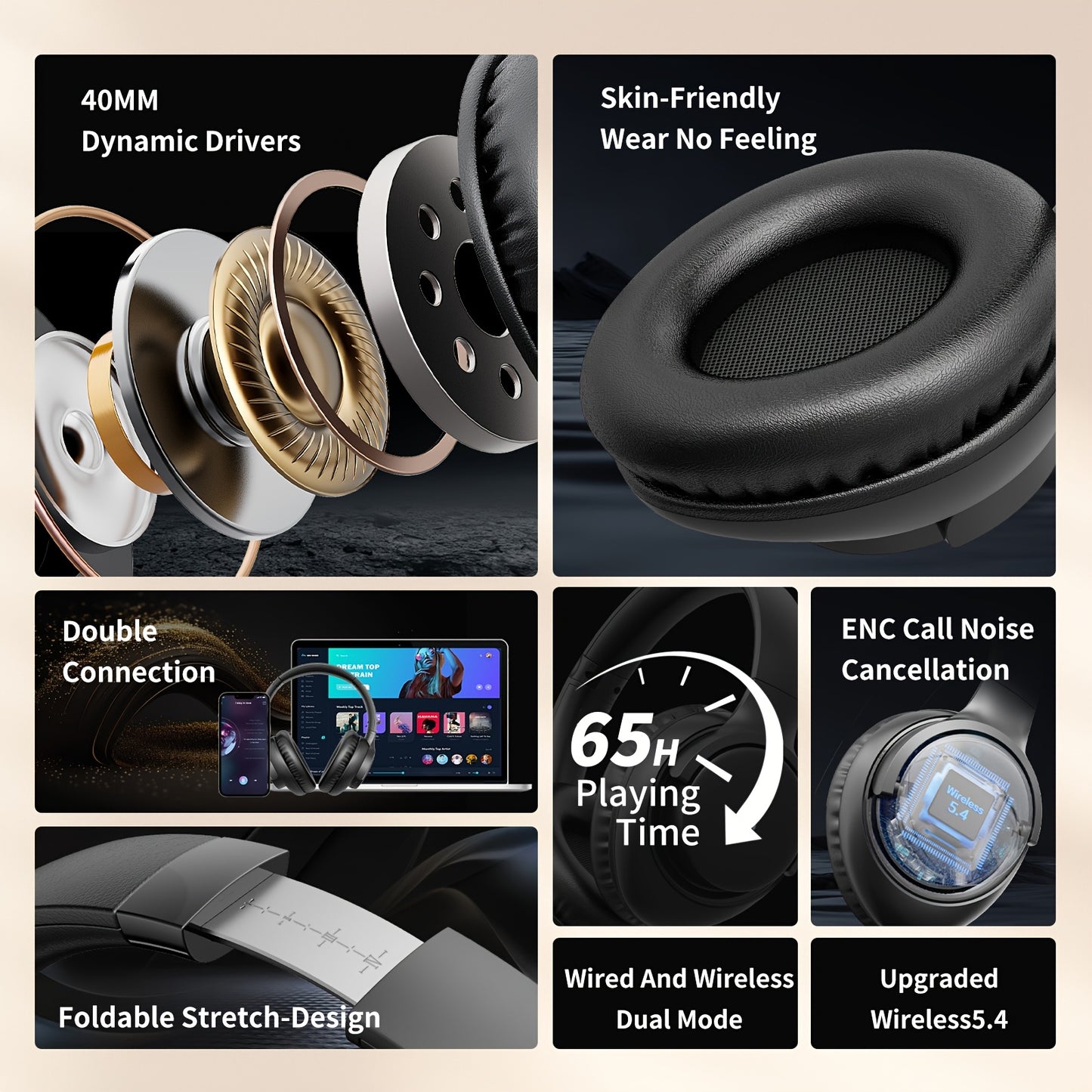 Over-Ear Headphones With Microphone, Lightweight Foldable & Portable Stereo Bass Headphones, Hands-Free Calling, Ideal For Gaming & PC & Mobile Phones Use, Gaming Headphones | Noise Isolating Headphones | Foldable Headphones