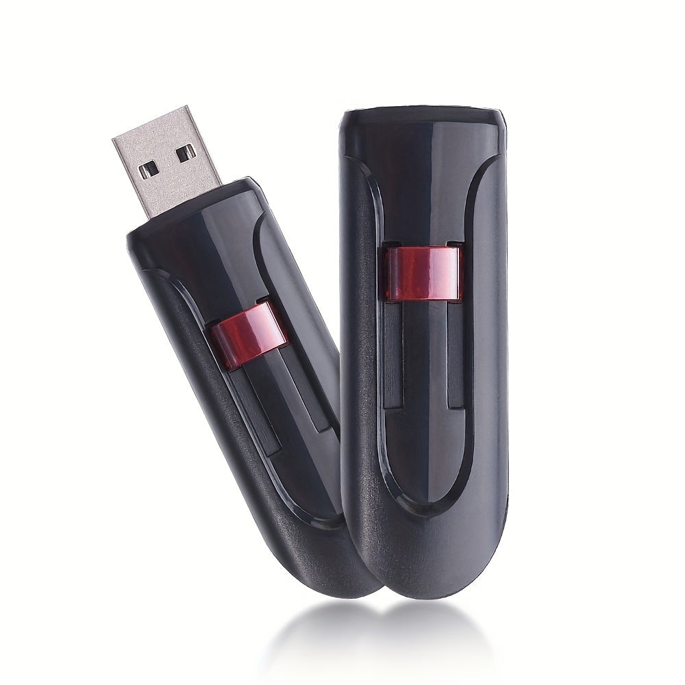 64GB Retractable USB Flash Drive - Durable Black Pen Drive with Red Slide, High-Speed Memory Stick for Business Gifts, Portable & Reliable Mini U Disk for Windows & MacOS