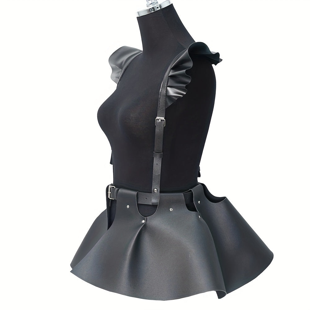 Vintage PU Leather A-Line Skirts - Ladies Ruffle Mini Skirts for Club & Party - Spring Summer Holiday Dressing Fashion