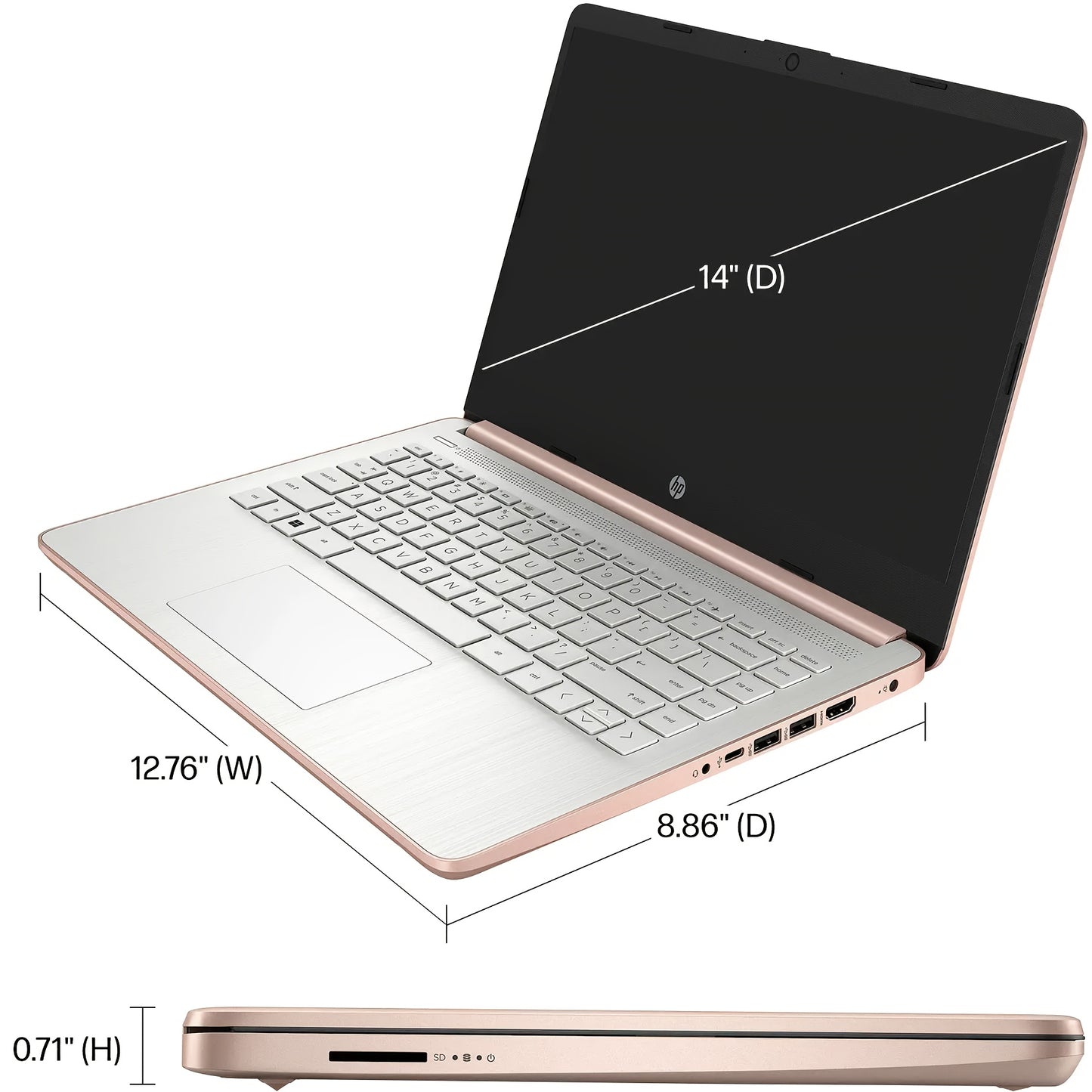 HP Ultral Light 14" Laptop, Intel Quad-Core N4120, 8GB RAM, Anti-Glare HD Display - 256GB Storage(128GB EMMC+ 128GB SD Card), Webcam, Windows 11 Home In S Mode