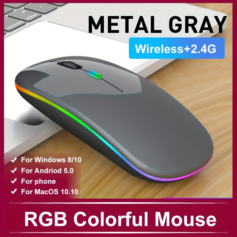 Wireless Mouse RGB Rechargeable Mice Wireless Computer Mause LED Backlit Ergonomic Gaming Mouse For PC Computer/laptop Windows/ios System With LED Color Light And Wireless 5.2