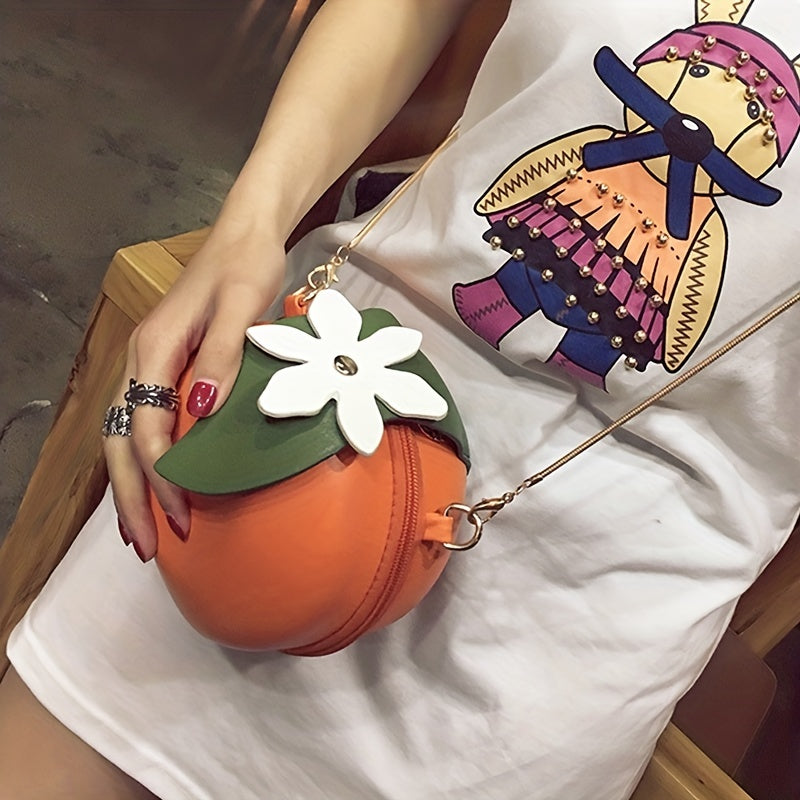 Adorable Orange Fruit Shape Crossbody Bag - Quirky PU Leather Chain Shoulder Bag with Adjustable Strap, Small Purse and Handbag for Women, Perfect for Casual Daily Use, Travel, and Outdoor Activities
