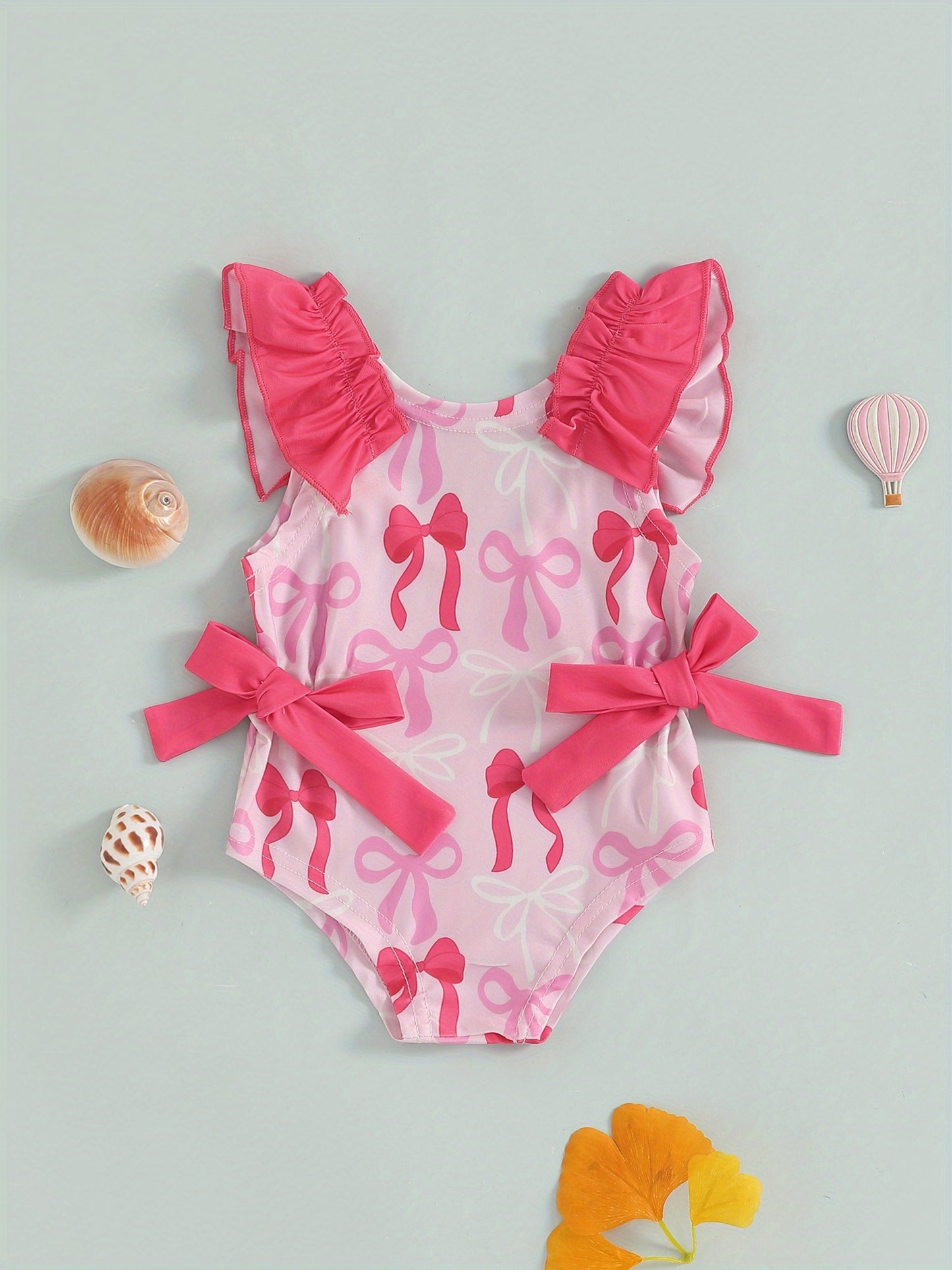 Toddler Girl Summer Tank Swimsuit Shell Print Romper Sleeveless U-Neck Bathing Suit Ruffled Beachwear
