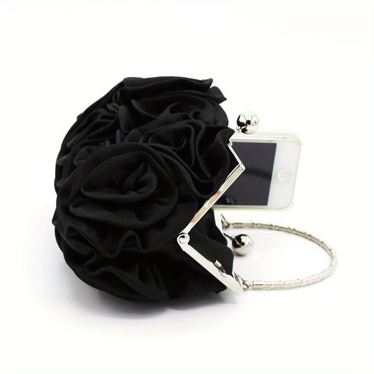 Elegant Floral Fabric Clutch with Kiss Lock Closure, Polyester Lined Evening Handbag for Women - Perfect for Weddings, Parties & Formal Events, Wedding Purse | Floral Embellished Purse | Soft Pink Roses Design