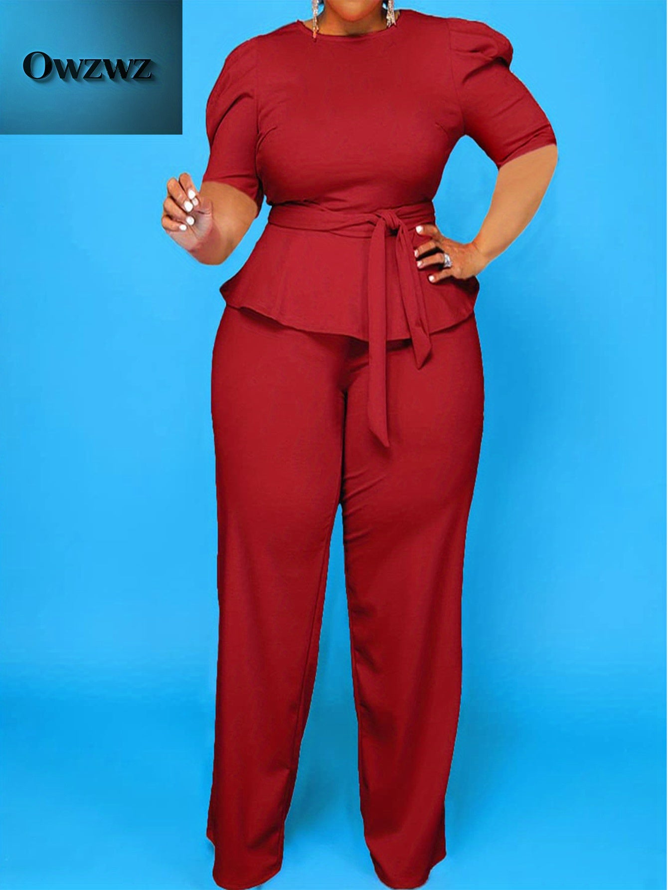 Plus Size 2pcs Outfits for Women Blazer Top Long Sleeve Long Pants Sets Formal Evening Ruffles Slim Fit Blazer Top And Long Pants Set Casual Elegant Business Suit with Belt