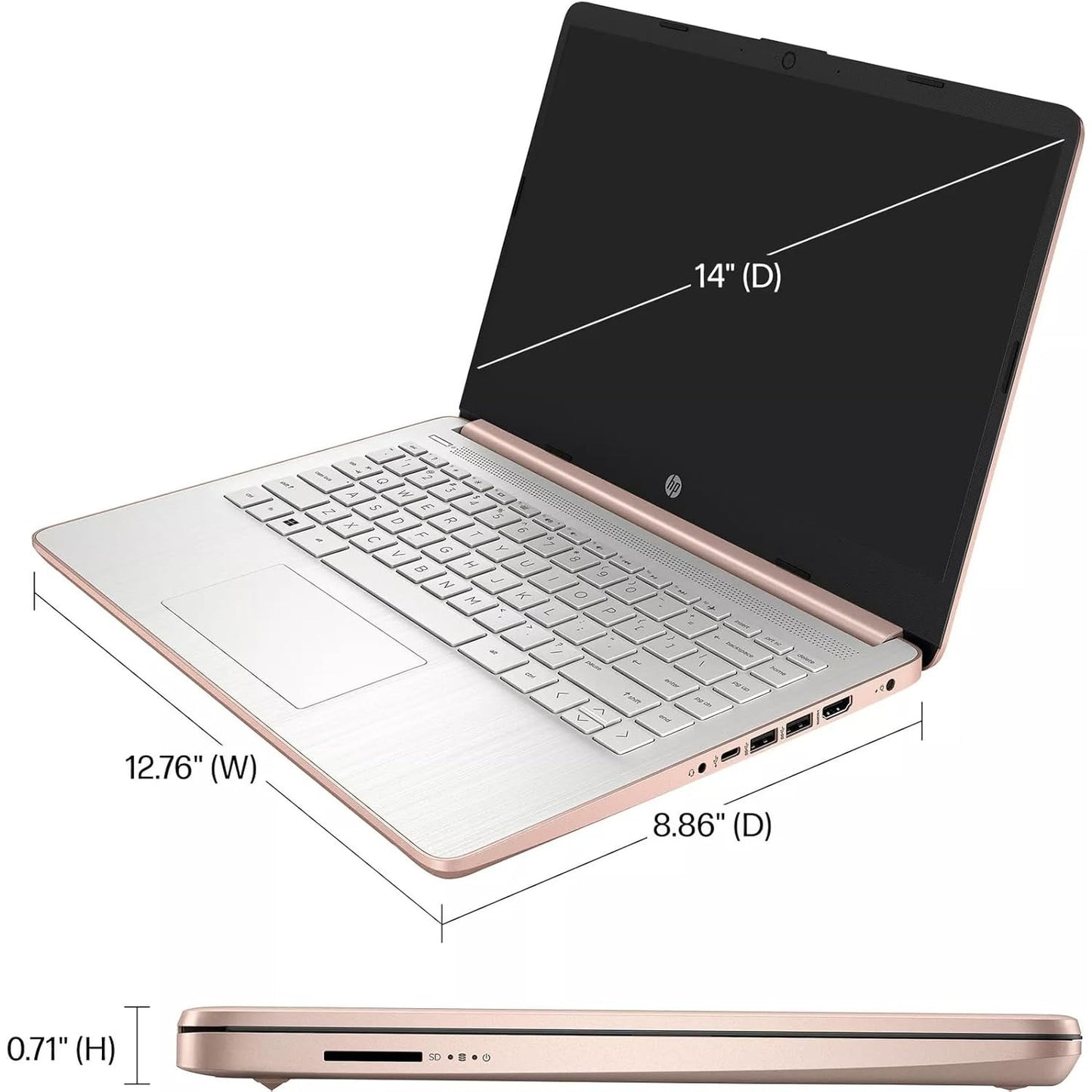 HP Stream 14-inch Business Laptop, Intel Celeron N4120, 4GB RAM, 384GB Storage (128GB eMMC and 256GB SD Card), Windows 11 Home in S Mode, Rosegolden