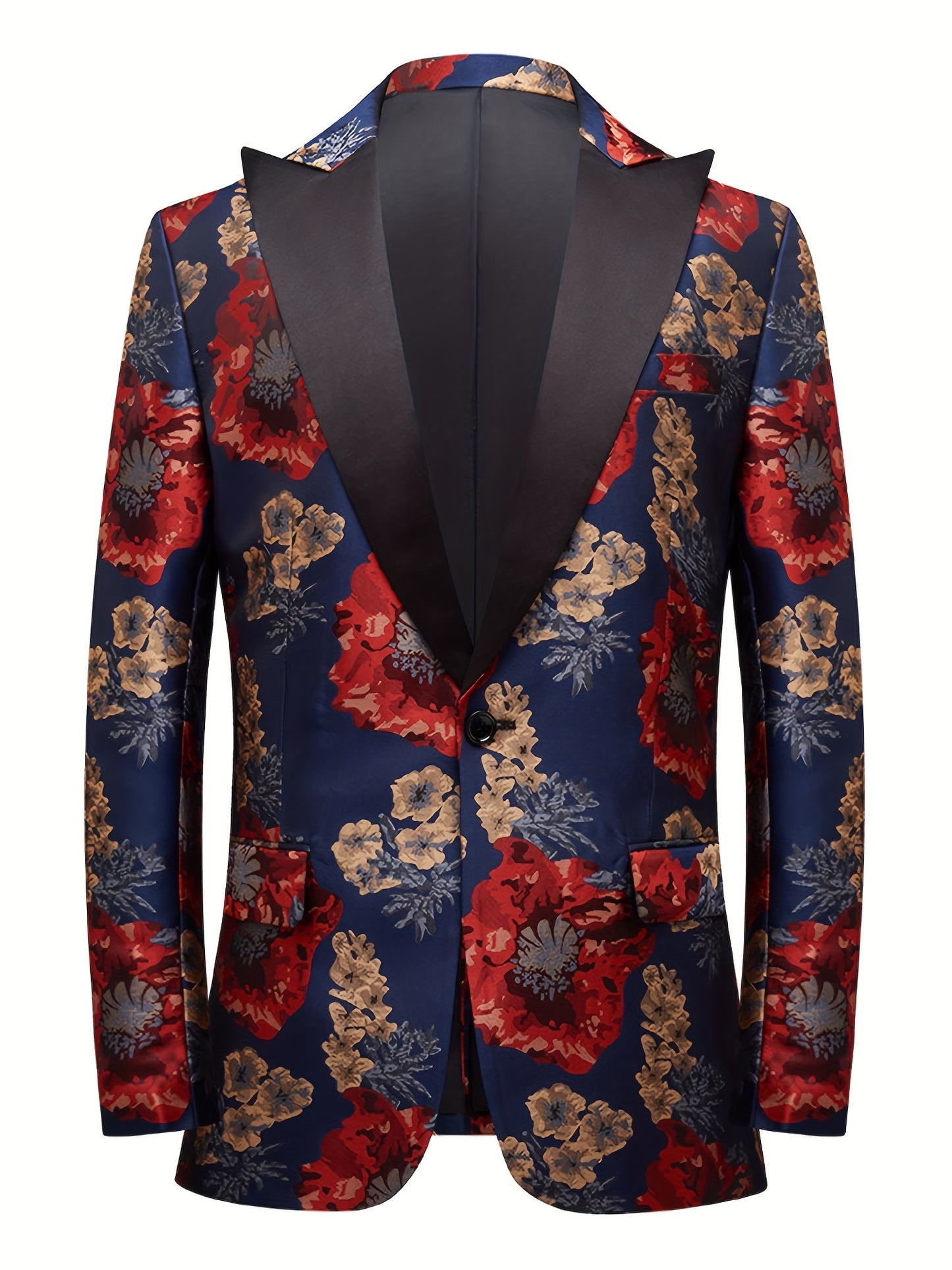Men's Red Floral Jacquard Blazers Slim Fit Elegant Tuxedo Suit Blazer Jacket Fashion New Men Prom Party Wedding Stage Singer Costume