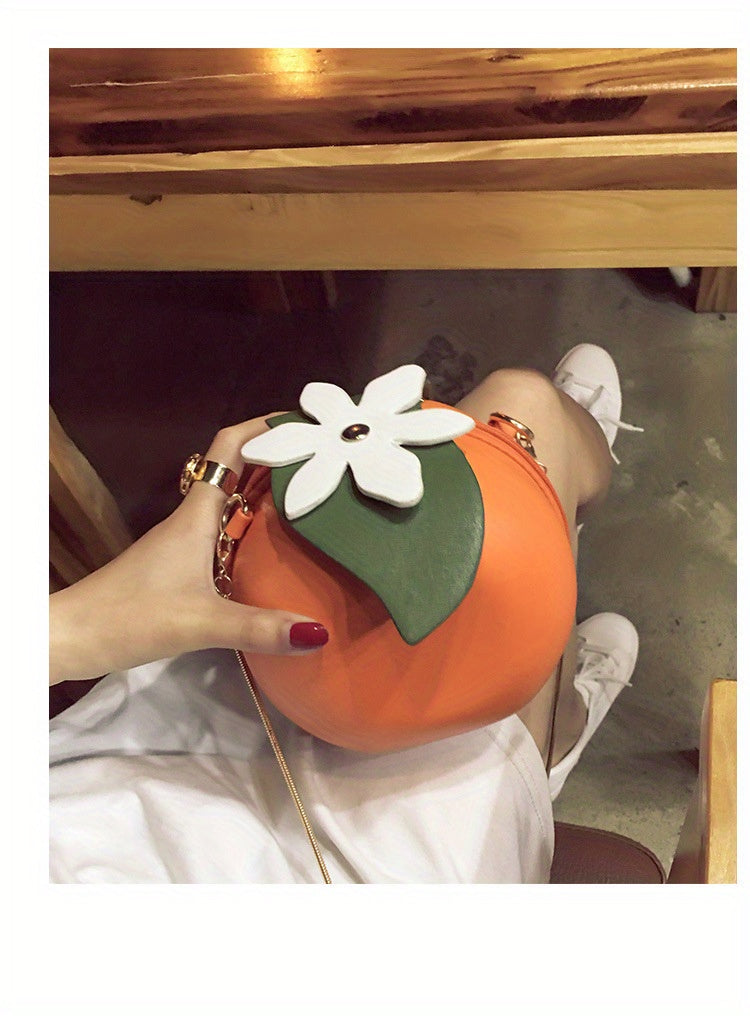 Adorable Orange Fruit Shape Crossbody Bag - Quirky PU Leather Chain Shoulder Bag with Adjustable Strap, Small Purse and Handbag for Women, Perfect for Casual Daily Use, Travel, and Outdoor Activities