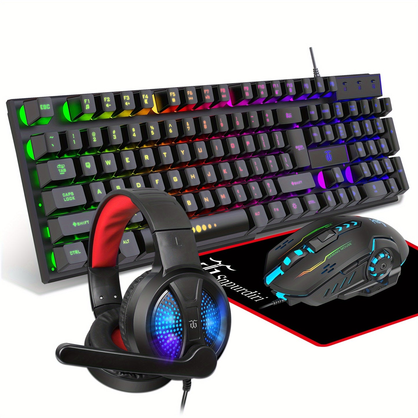 All-in-one Combo for PC Gamers: Wired Gaming Keyboard and Mouse, Headset, Mouse Pad for Xbox and PS4 Users