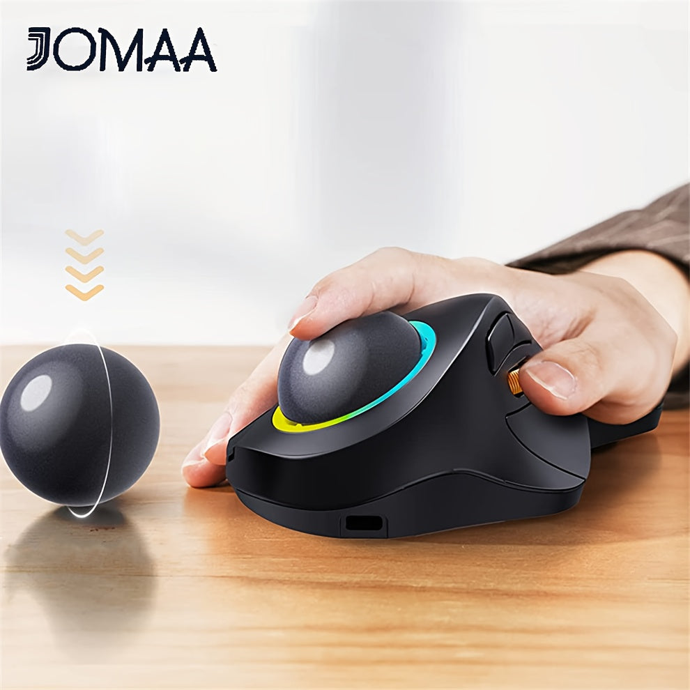 JOMAA EliteTrack - Ergonomic Wireless Rechargeable Trackball Mouse with RGB Lighting, 3-Device Connection, Index Control, and Long-Lasting Battery Life for Comfortable Computer and Laptop Navigation