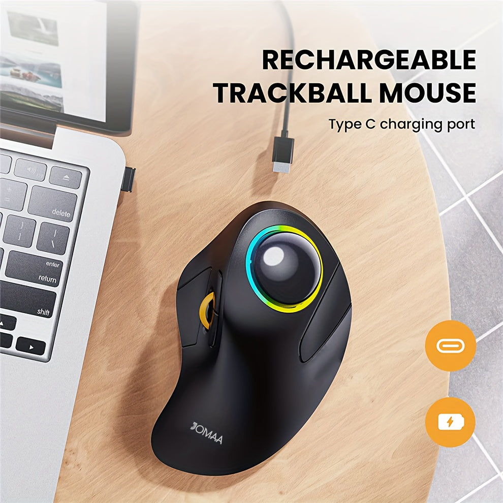 JOMAA EliteTrack - Ergonomic Wireless Rechargeable Trackball Mouse with RGB Lighting, 3-Device Connection, Index Control, and Long-Lasting Battery Life for Comfortable Computer and Laptop Navigation