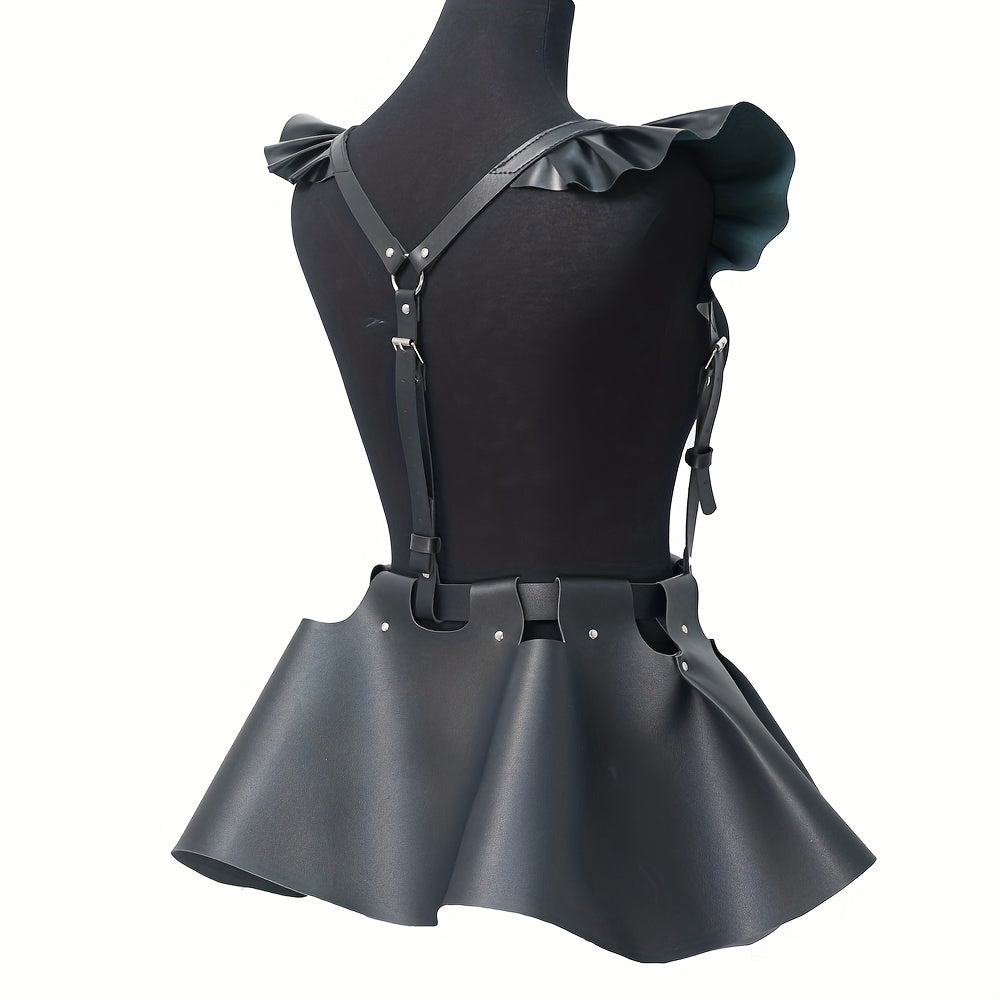Vintage PU Leather A-Line Skirts - Ladies Ruffle Mini Skirts for Club & Party - Spring Summer Holiday Dressing Fashion