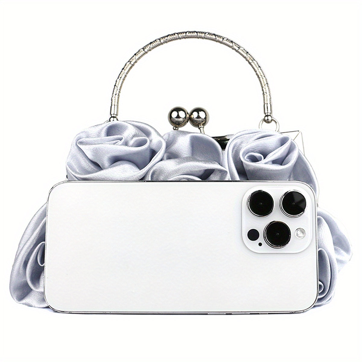 Elegant Floral Fabric Clutch with Kiss Lock Closure, Polyester Lined Evening Handbag for Women - Perfect for Weddings, Parties & Formal Events, Wedding Purse | Floral Embellished Purse | Soft Pink Roses Design