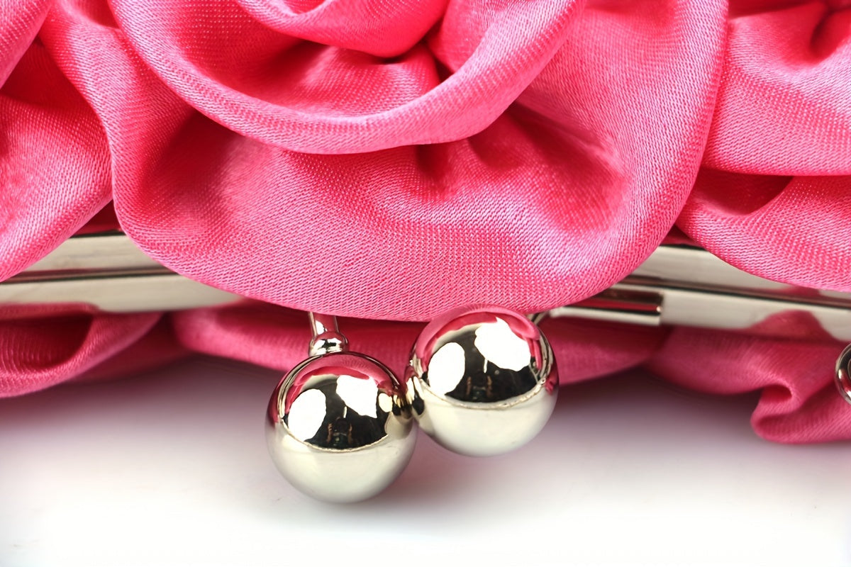 Elegant Floral Fabric Clutch with Kiss Lock Closure, Polyester Lined Evening Handbag for Women - Perfect for Weddings, Parties & Formal Events, Wedding Purse | Floral Embellished Purse | Soft Pink Roses Design