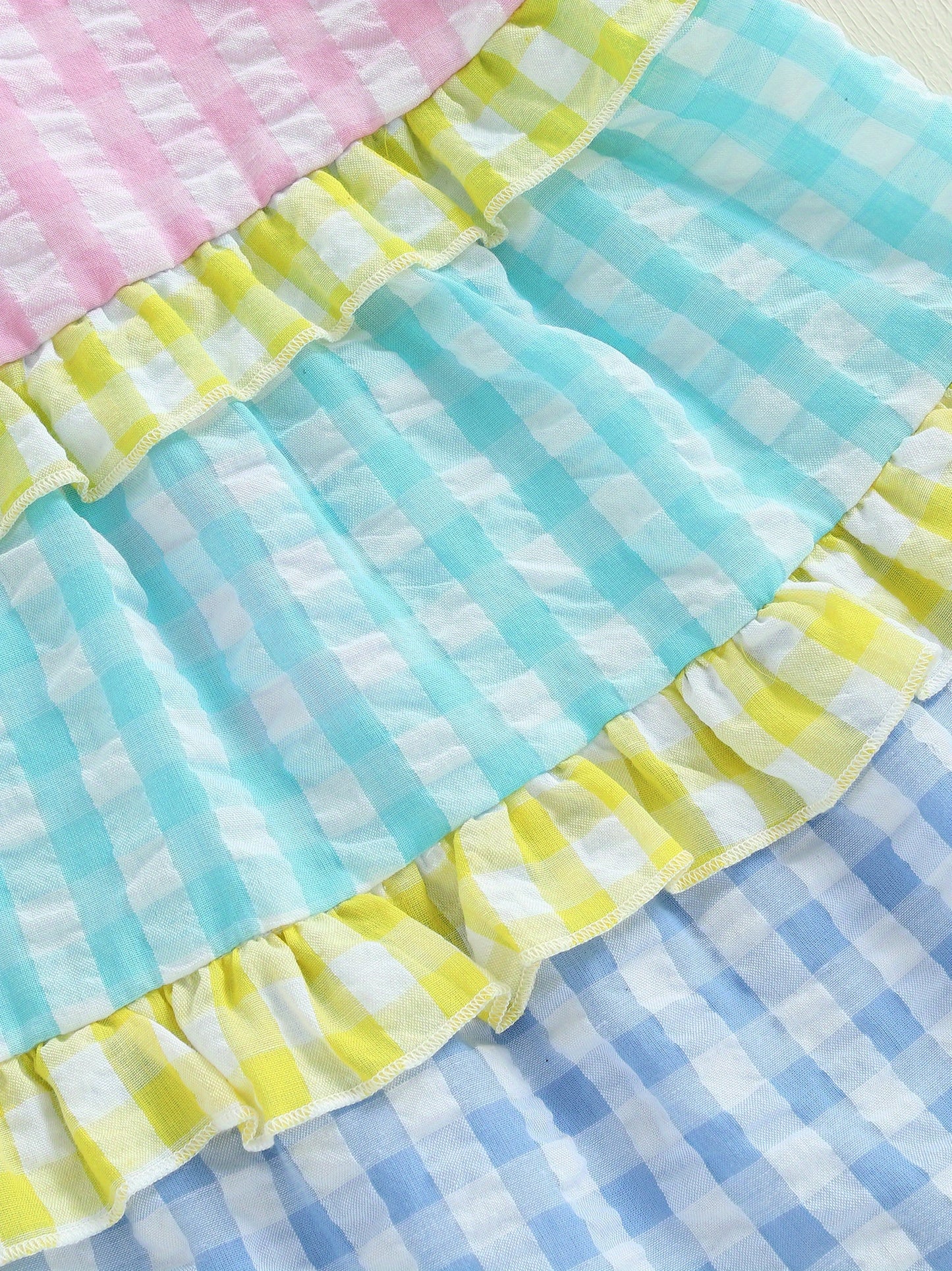 Toddler Girl Summer Dress Plaid Print Tie-up Sleeveless Tiered Ruffled A-Line Dress