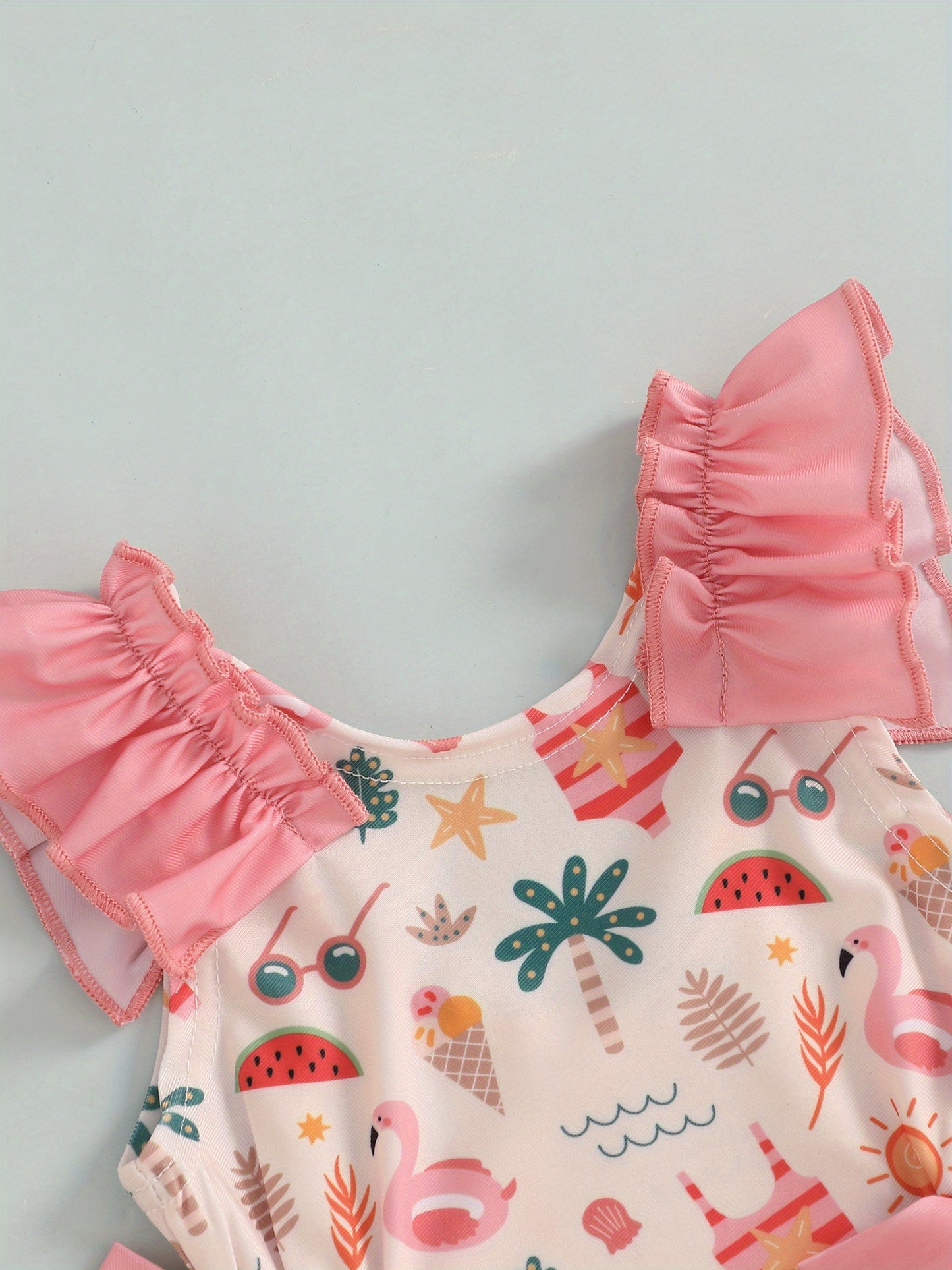 Toddler Girl Summer Tank Swimsuit Shell Print Romper Sleeveless U-Neck Bathing Suit Ruffled Beachwear