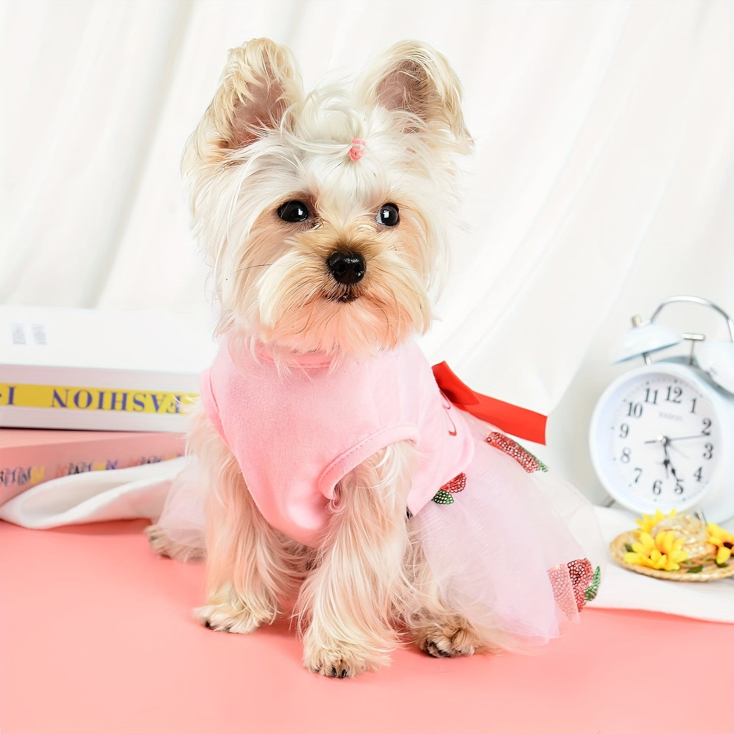 Dog Dress for Small Dogs Girl Summer Puppy Dresses Clothes Outfit for Chihuahua Yorkie Teacup Pink Dog Wedding Dress Holiday Cute Bowknot Pet Skirt Apparel for Cats Clothing