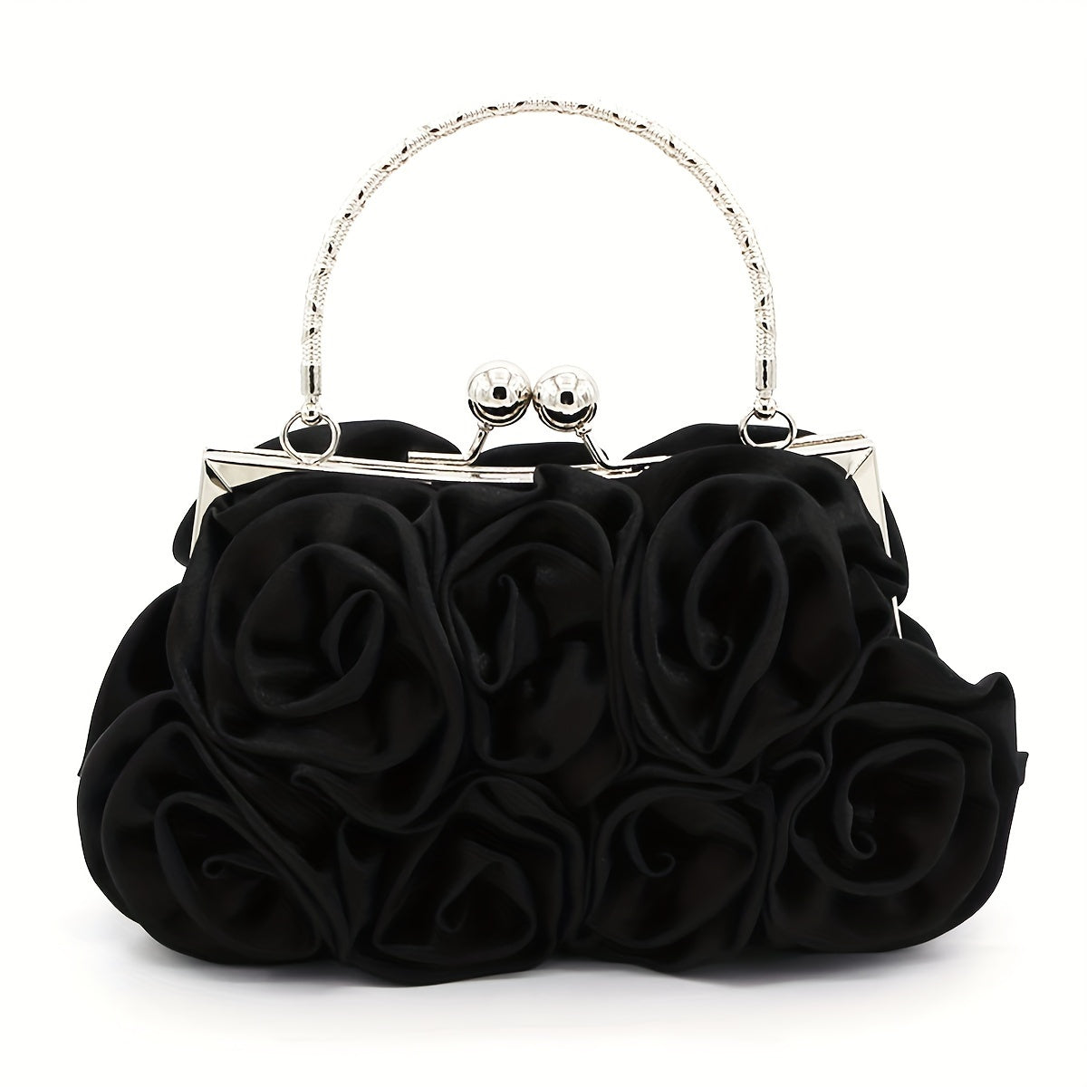 Elegant Floral Fabric Clutch with Kiss Lock Closure, Polyester Lined Evening Handbag for Women - Perfect for Weddings, Parties & Formal Events, Wedding Purse | Floral Embellished Purse | Soft Pink Roses Design