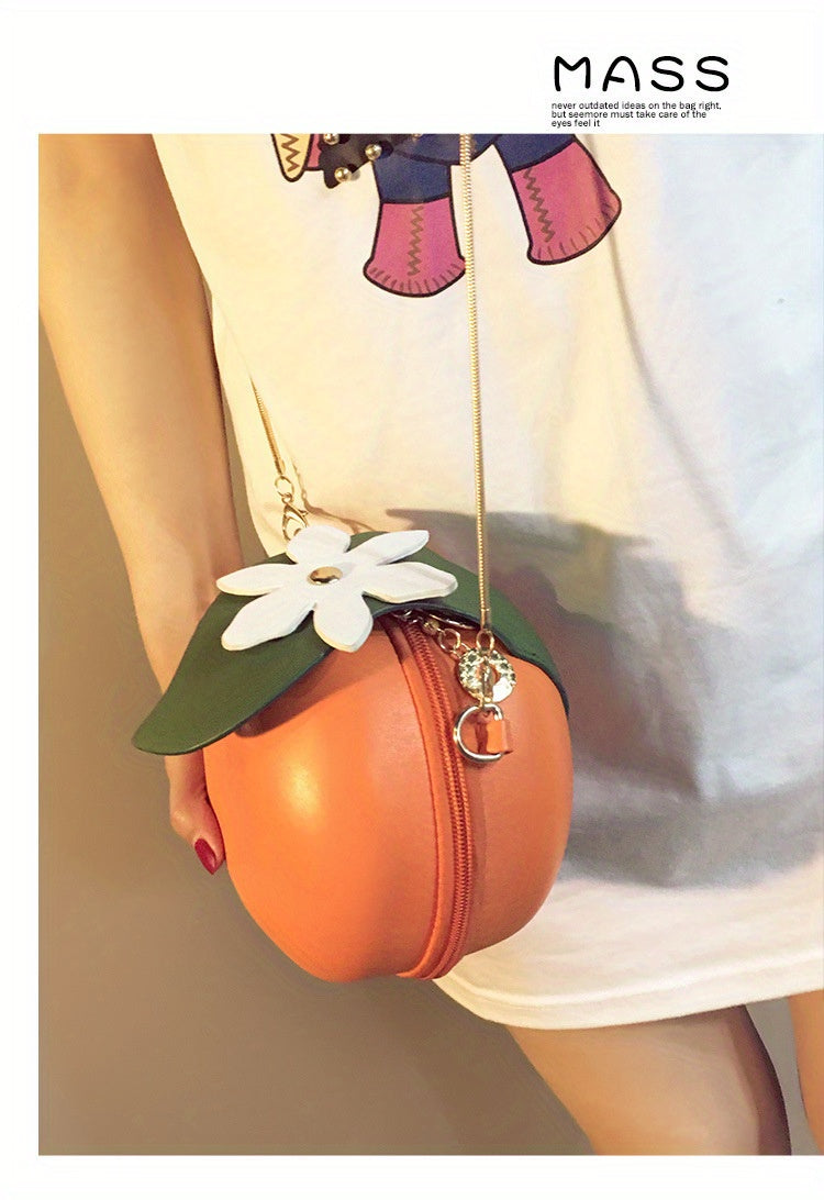 Adorable Orange Fruit Shape Crossbody Bag - Quirky PU Leather Chain Shoulder Bag with Adjustable Strap, Small Purse and Handbag for Women, Perfect for Casual Daily Use, Travel, and Outdoor Activities