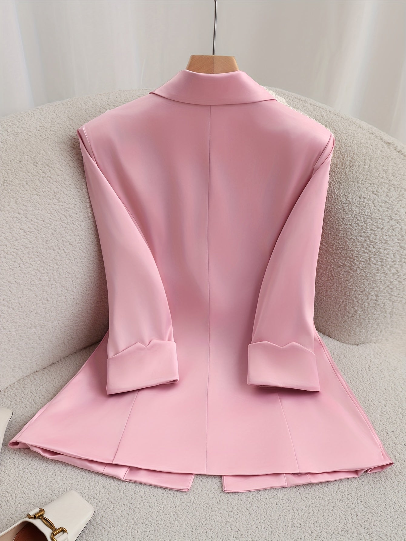 Elegant Women'S Pink Polyester Blazer - Solid Color, Regular Fit with Single-Breasted Button Detail, Versatile All-Season Jacket for Formal or Casual Attire, Allseason Jacket|Sophisticated Suit|Polyester Jacket, Ladies Blazer