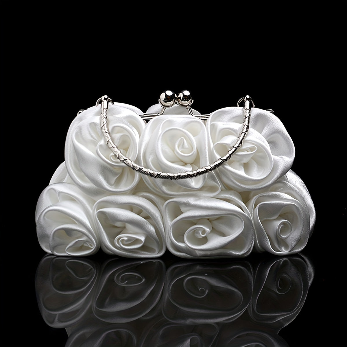 Elegant Floral Fabric Clutch with Kiss Lock Closure, Polyester Lined Evening Handbag for Women - Perfect for Weddings, Parties & Formal Events, Wedding Purse | Floral Embellished Purse | Soft Pink Roses Design