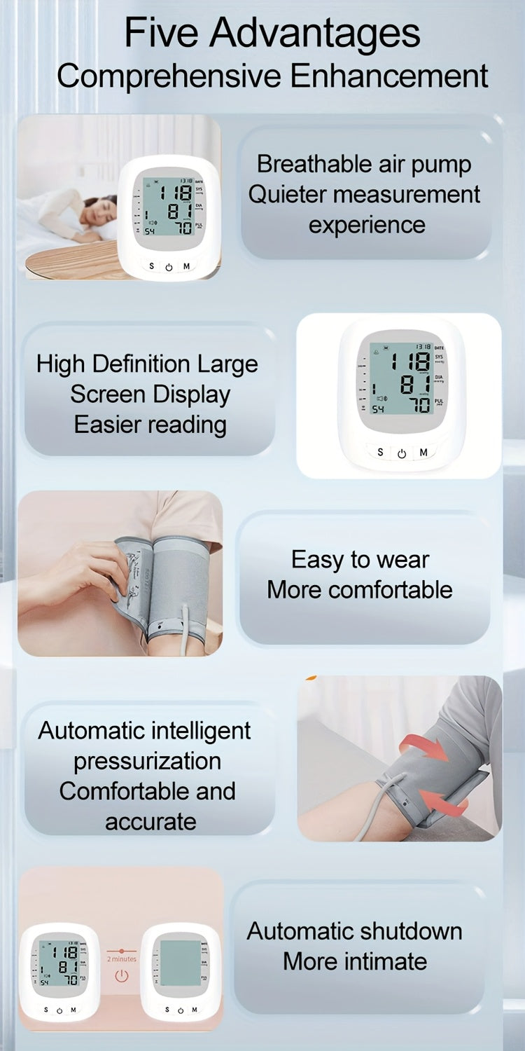 Blood Pressure Machine For Adults, Fully Automatic Blood Pressure Meter, Digital LCD Display, Simple Operation, Cuffs Can Be Adjusted, Suitable For Family High And Low Blood Pressure, Arrhythmia Test, Elderly Health Guards.Ba