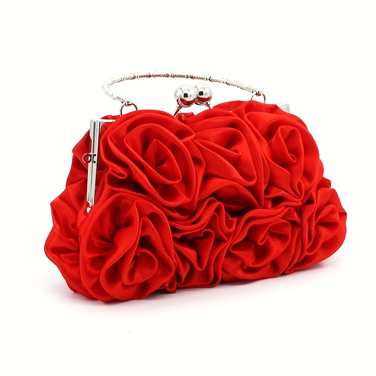Elegant Floral Fabric Clutch with Kiss Lock Closure, Polyester Lined Evening Handbag for Women - Perfect for Weddings, Parties & Formal Events, Wedding Purse | Floral Embellished Purse | Soft Pink Roses Design