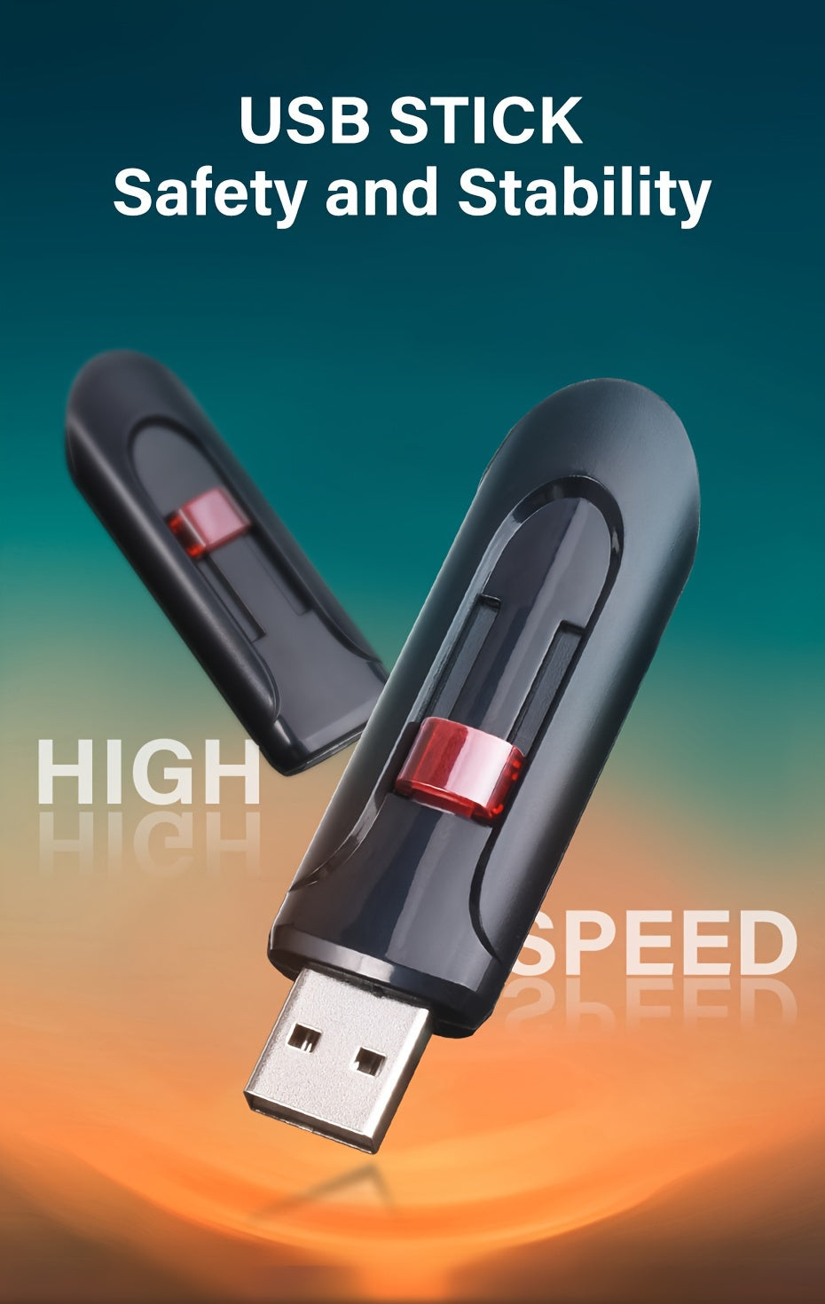 64GB Retractable USB Flash Drive - Durable Black Pen Drive with Red Slide, High-Speed Memory Stick for Business Gifts, Portable & Reliable Mini U Disk for Windows & MacOS