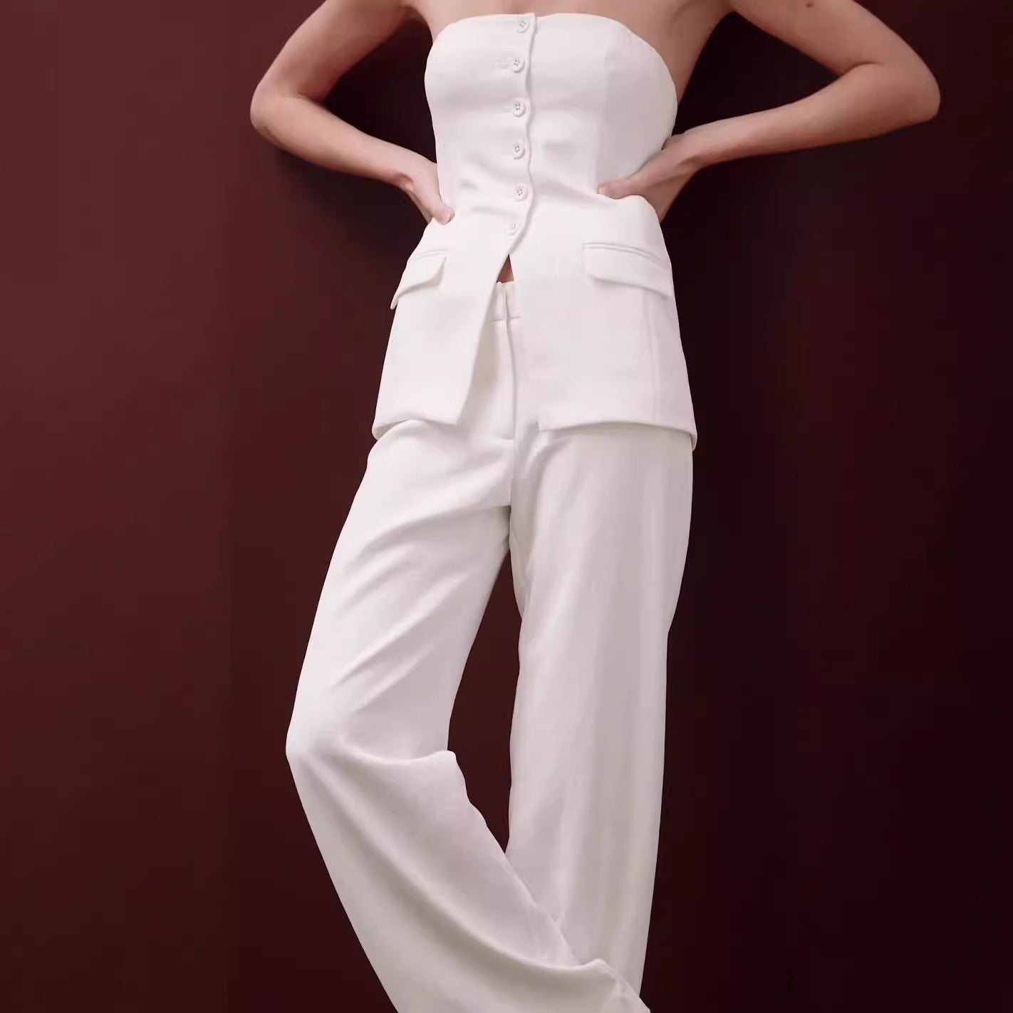 Top And Straight Pants Women's Trousers Set