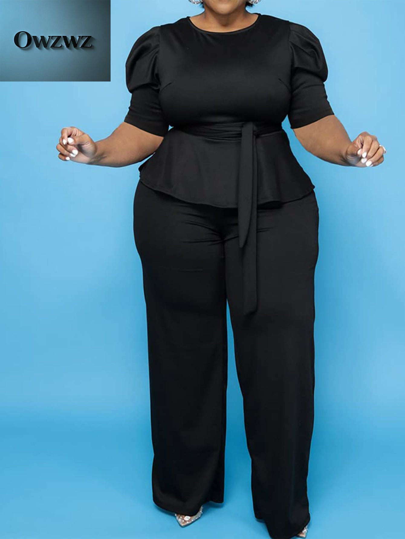 Plus Size 2pcs Outfits for Women Blazer Top Long Sleeve Long Pants Sets Formal Evening Ruffles Slim Fit Blazer Top And Long Pants Set Casual Elegant Business Suit with Belt