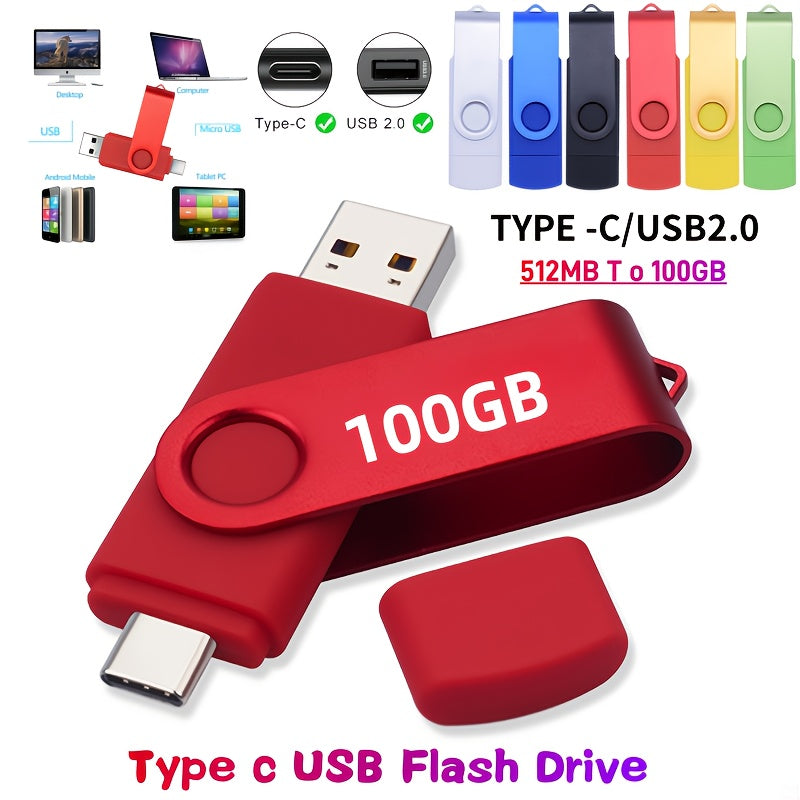USB 2.0 Type C OTG Pen Drive 2 in 1 High Speed Pendrive, 512MB/32GB/100GB, USB Stick