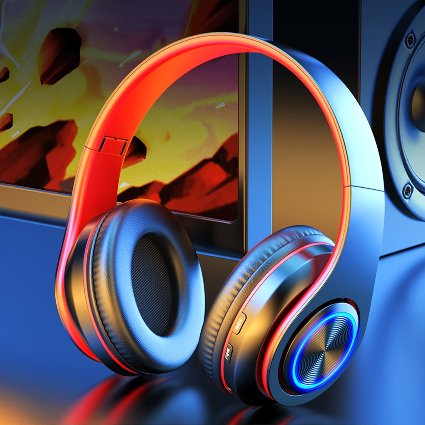 Wireless Headphones, 2025 NEW Headset Subwoofer 5.3 Mobile Computer Game Music Sports Over Ear Earphones, Headphones Wtih LED Light, Portable Folding Headphone Active Noise Canceling Headphones, Wireless Headphones with Deep