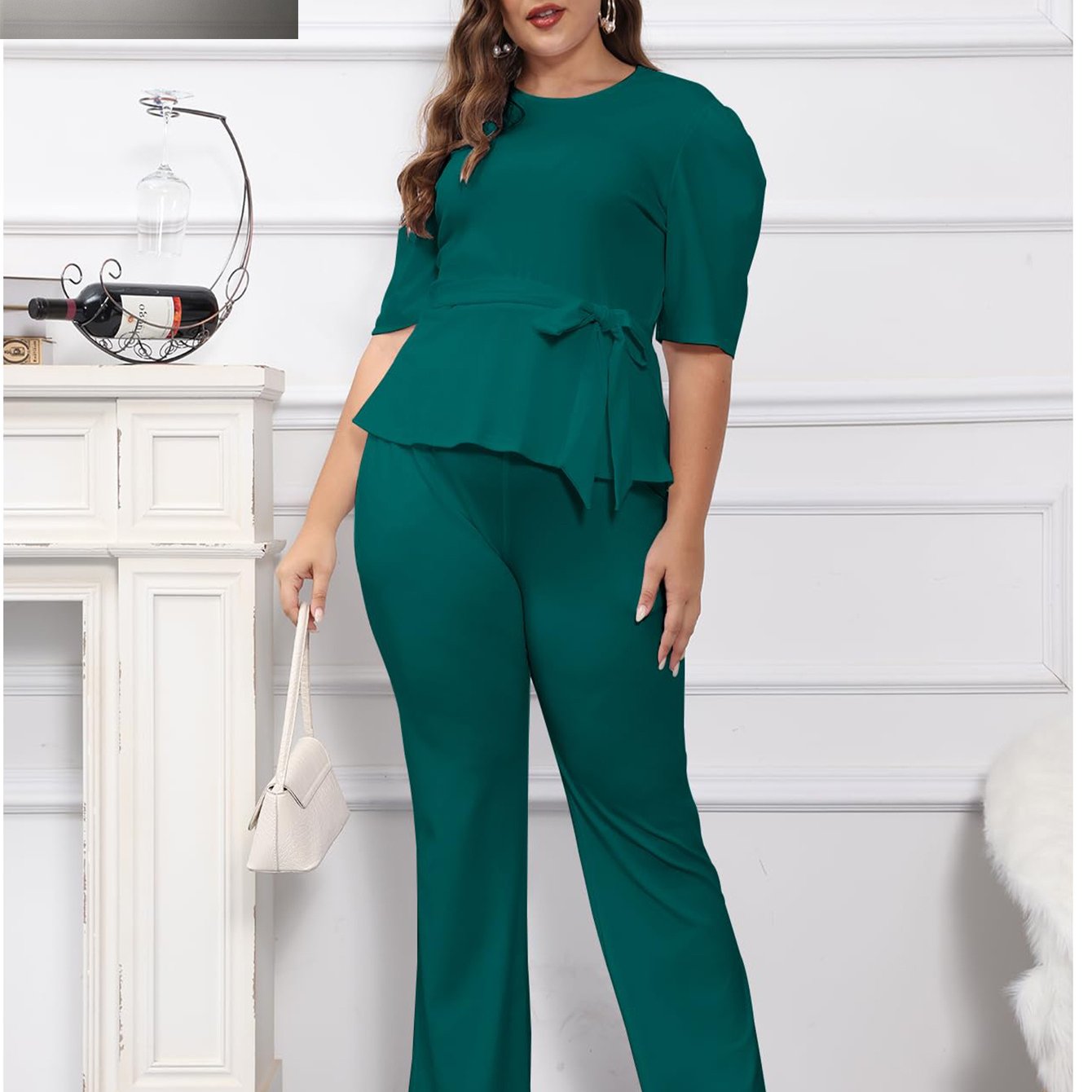 Plus Size 2pcs Outfits for Women Blazer Top Long Sleeve Long Pants Sets Formal Evening Ruffles Slim Fit Blazer Top And Long Pants Set Casual Elegant Business Suit with Belt