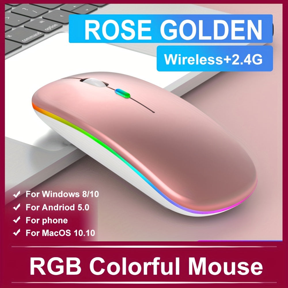 Wireless Mouse RGB Rechargeable Mice Wireless Computer Mause LED Backlit Ergonomic Gaming Mouse For PC Computer/laptop Windows/ios System With LED Color Light And Wireless 5.2