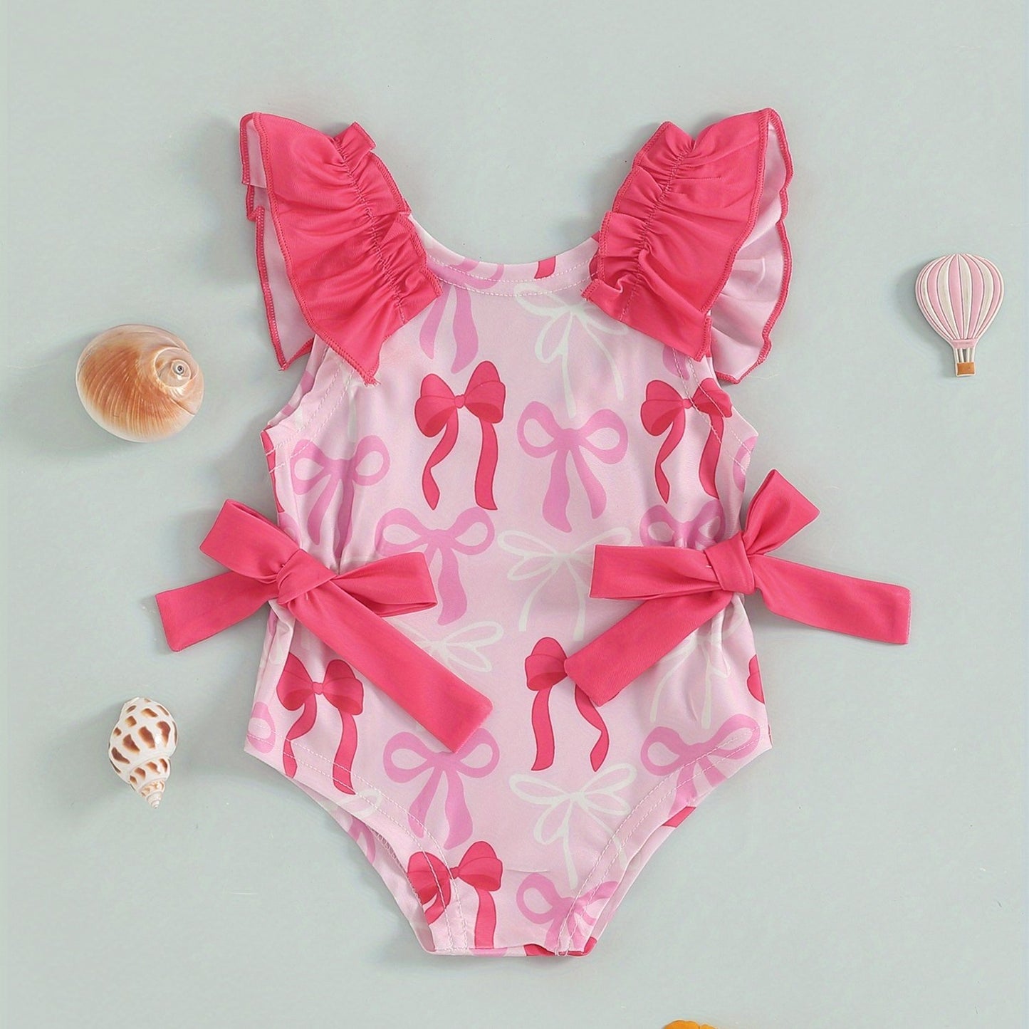 Toddler Girl Summer Tank Swimsuit Shell Print Romper Sleeveless U-Neck Bathing Suit Ruffled Beachwear